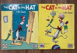 Cat In The Hat Puzzle Set Of 2 • Vintage 1985, '88 Wood Board • Dr. Seuss